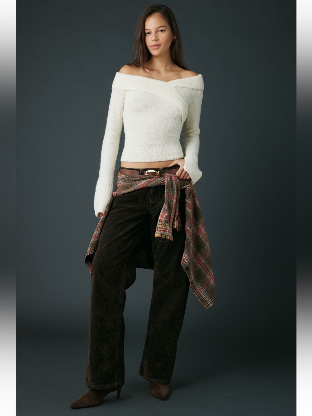 KIMCHI BLUE Andie Asymmetric Foldover Off-The-Shoulder Sweater